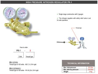 PR-1 High pressure nitrogen regulator